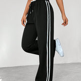High Waist Wide Leg Track Pants with Side Stripe Detail