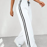 High Waist Wide Leg Track Pants with Side Stripe Detail