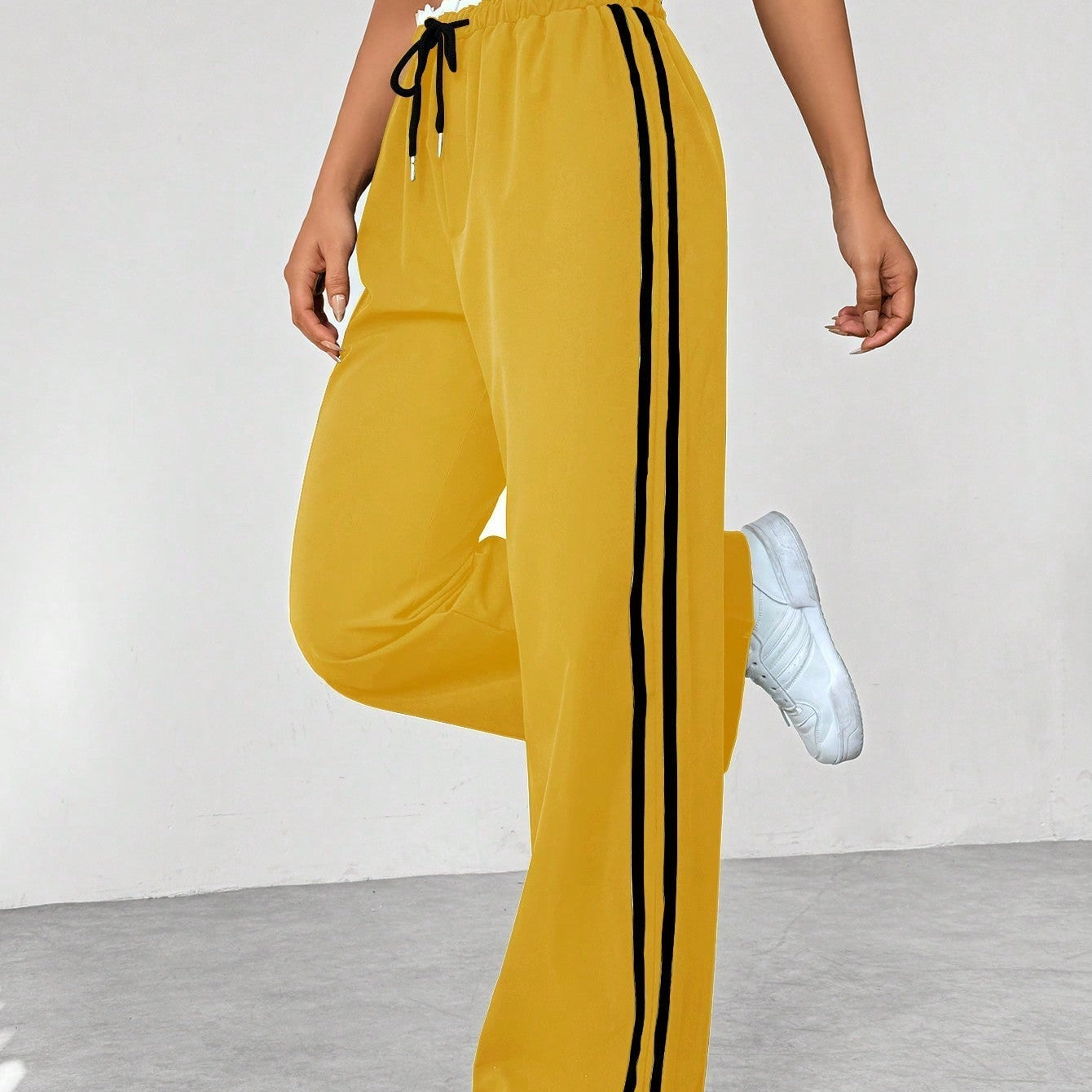 High Waist Wide Leg Track Pants with Side Stripe Detail