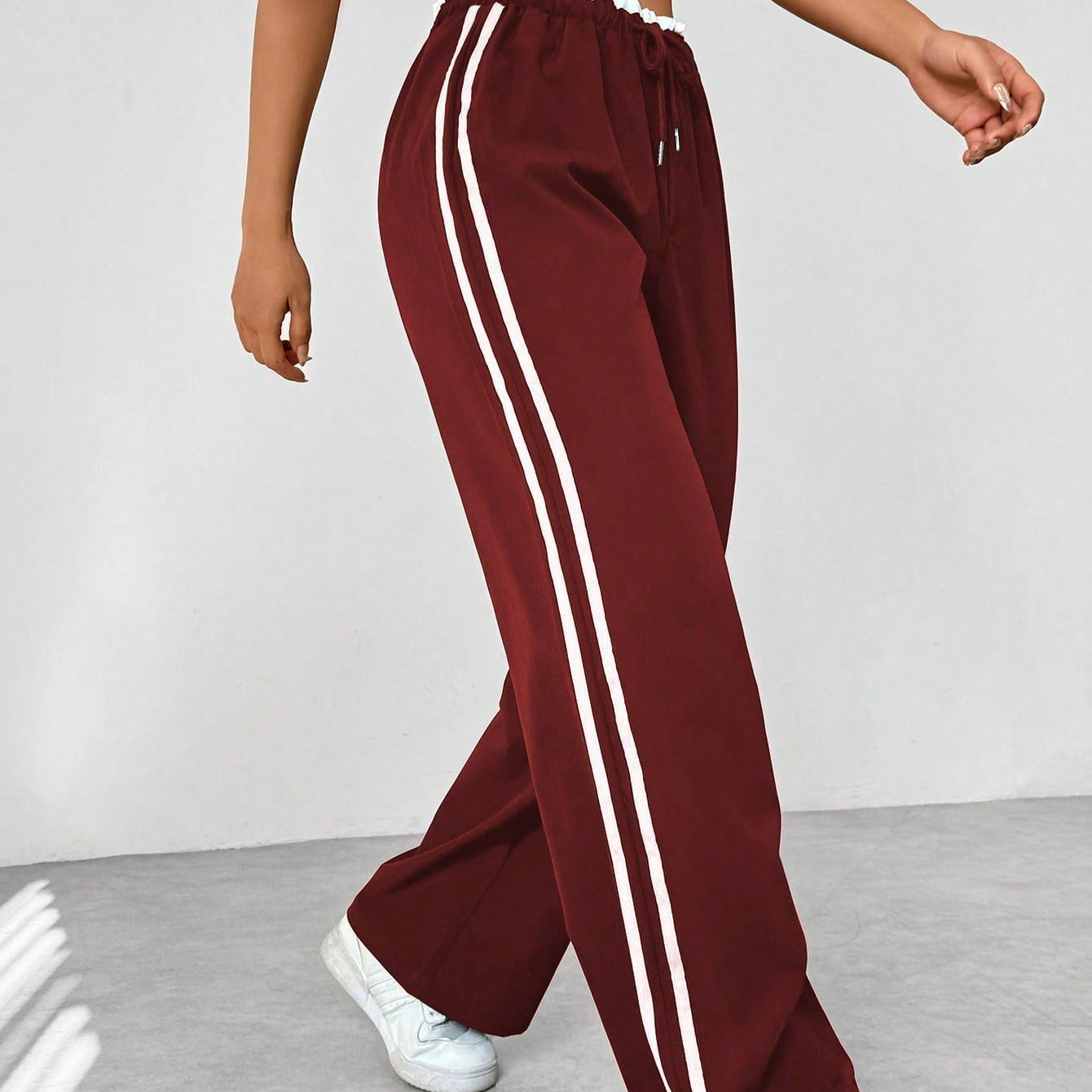 High Waist Wide Leg Track Pants with Side Stripe Detail