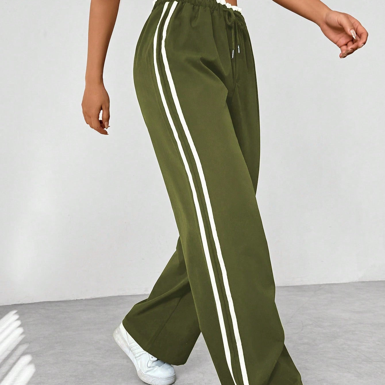 High Waist Wide Leg Track Pants with Side Stripe Detail