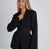 Belted Tailored Blazer with Relaxed Fit