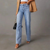 High Waist Straight Leg Denim Jeans with Classic Fit