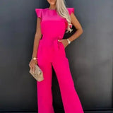 Flutter Sleeve Wide Leg Jumpsuit with Waist Tie