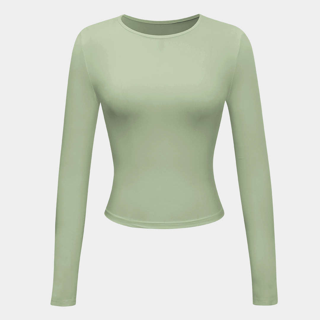 Long Sleeve Fitted Crop Top with Thumbhole Cuffs