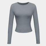 Long Sleeve Fitted Crop Top with Thumbhole Cuffs