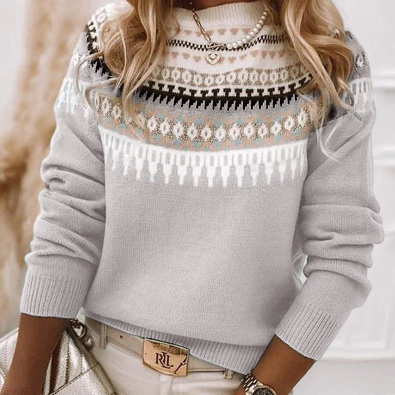 Fair Isle Knit Sweater with Classic Crew Neck