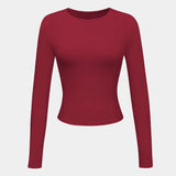 Long Sleeve Fitted Crop Top with Thumbhole Cuffs