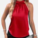 Satin Halter Neck Sleeveless Top with Draped Fit