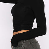 Long Sleeve Fitted Crop Top with Thumbhole Cuffs