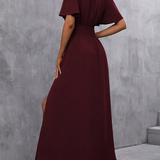 V Neck Flutter Sleeve Maxi Dress with Defined Waist