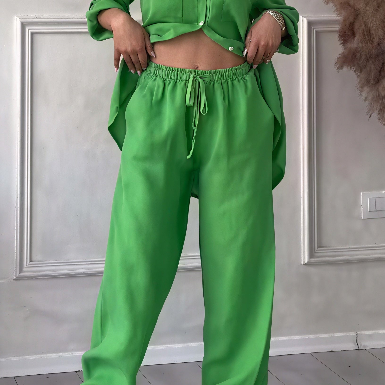 Relaxed Button Down Shirt and Wide Leg Pants Set