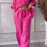 Relaxed Button Down Shirt and Wide Leg Pants Set