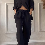 Relaxed Button Down Shirt and Wide Leg Pants Set