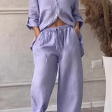 Relaxed Button Down Shirt and Wide Leg Pants Set