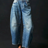 Leopard Print Wide Leg Denim Jeans with Relaxed Fit