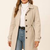 Tailored Button Front Mid Length Coat with Waist Belt