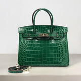 Croc Embossed Structured Top Handle Bag