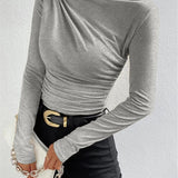 Asymmetrical Ruched Long Sleeve Fitted Top