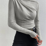 Asymmetrical Ruched Long Sleeve Fitted Top