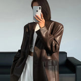 Oversized Faux Leather Blazer with Tailored Structure