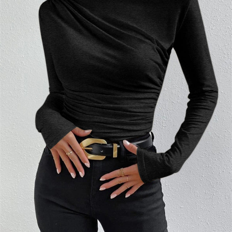 Asymmetrical Ruched Long Sleeve Fitted Top