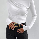 Asymmetrical Ruched Long Sleeve Fitted Top