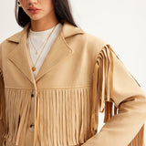 Fringe Detail Western Style Button Front Jacket