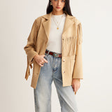 Fringe Detail Western Style Button Front Jacket