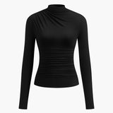 Asymmetrical Ruched Long Sleeve Fitted Top
