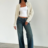 Mid Rise Wide Leg Denim Jeans with Relaxed Fit