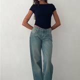 Mid Rise Wide Leg Denim Jeans with Relaxed Fit