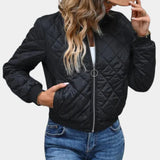 Quilted Zip Front Jacket with Ribbed Trim