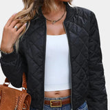 Quilted Zip Front Jacket with Ribbed Trim
