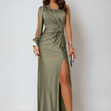 Elegant One Shoulder Evening Gown with High Slit