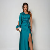 Elegant One Shoulder Evening Gown with High Slit
