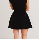 High Neck Structured Mini Dress with Flared Silhouette