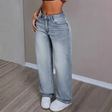 Mid Rise Relaxed Straight Leg Denim Jeans