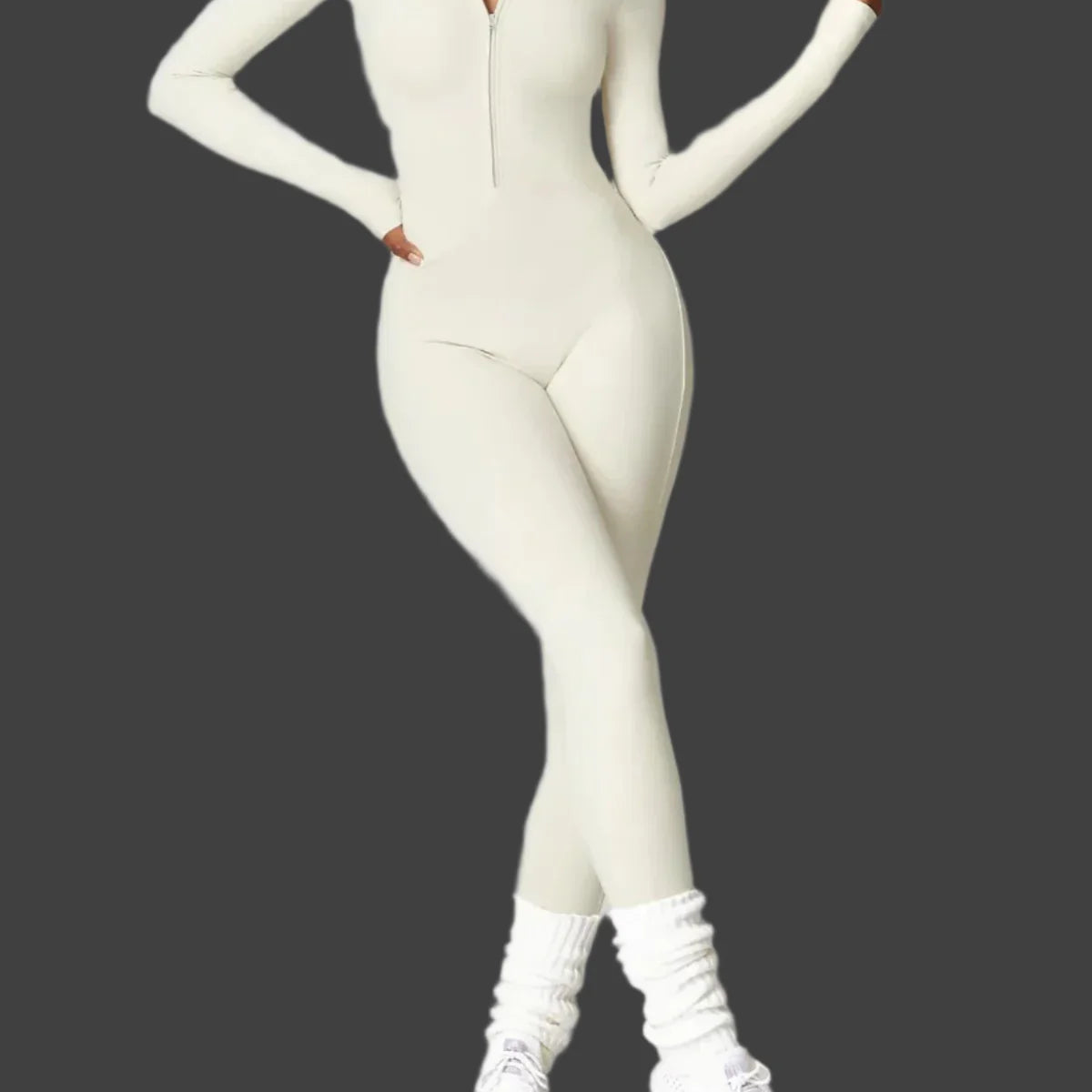 Long Sleeve Zip Front Sculpting One Piece Jumpsuit