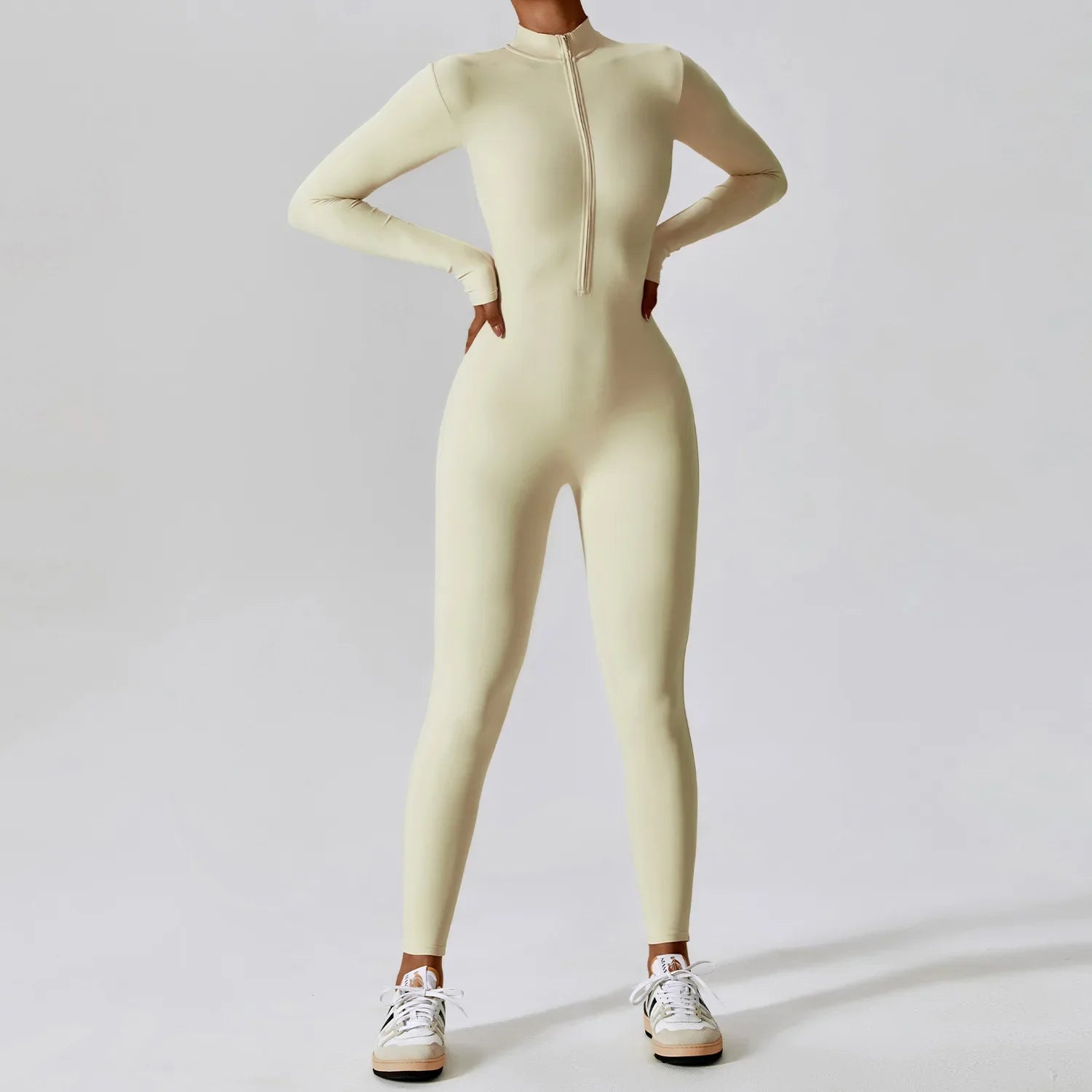 Long Sleeve Zip Front Sculpting One Piece Jumpsuit