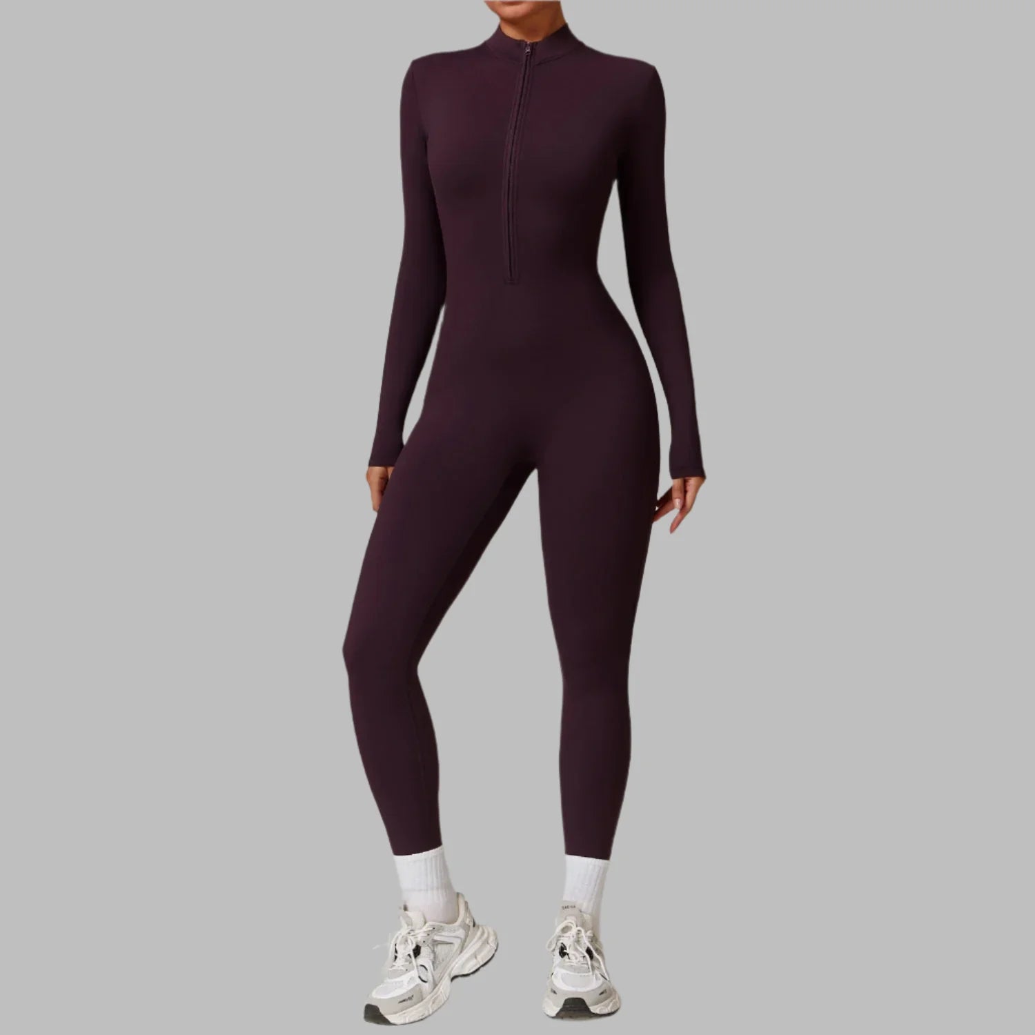 Long Sleeve Zip Front Sculpting One Piece Jumpsuit