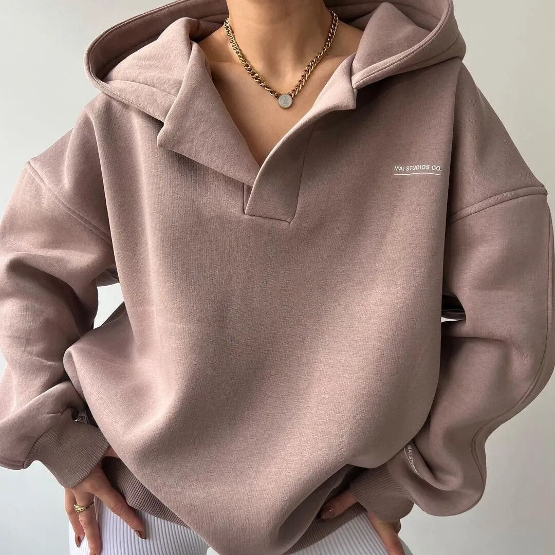 Relaxed V-Neck Hoodie with Modern Oversized Fit