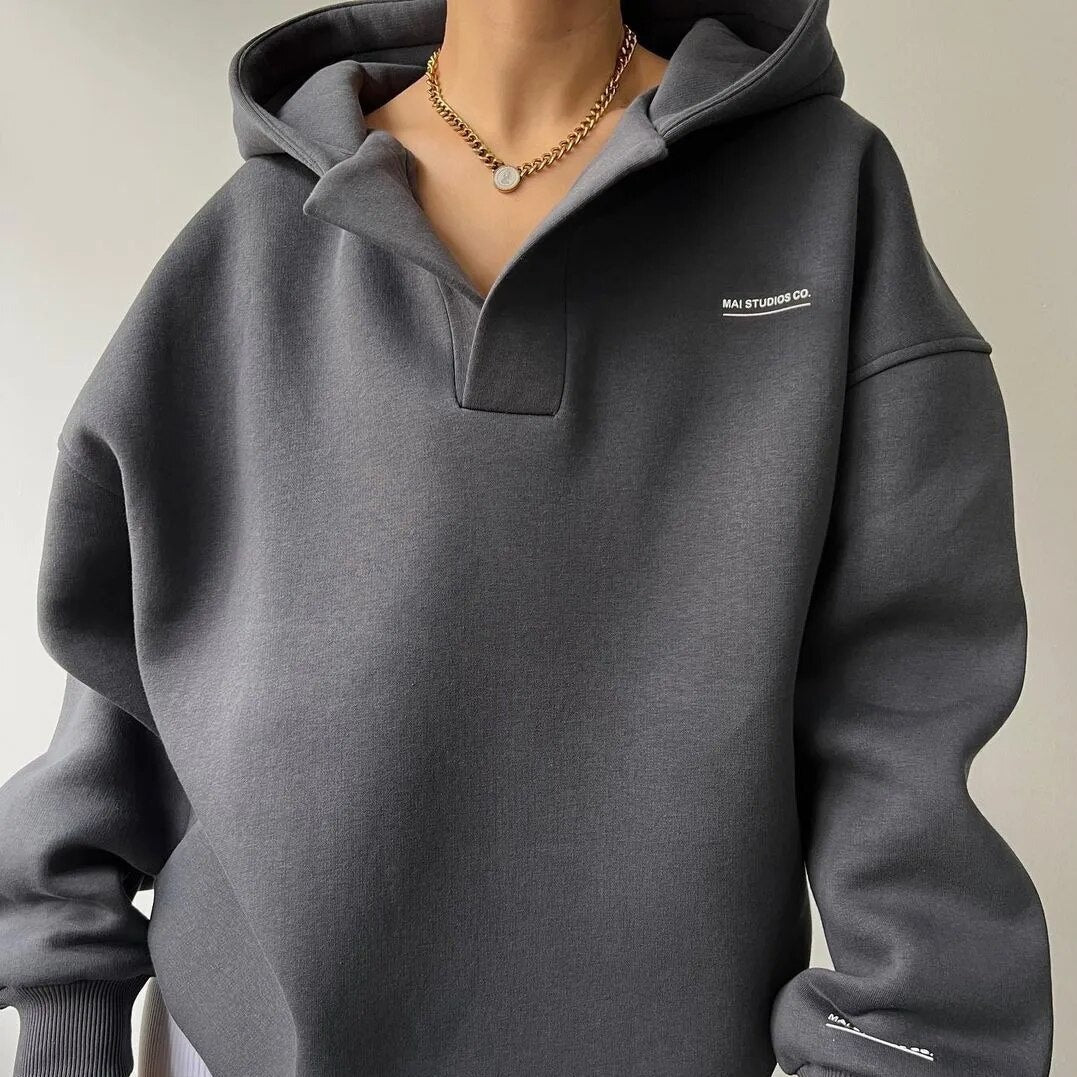 Relaxed V-Neck Hoodie with Modern Oversized Fit