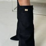 Pointed Toe Low Heel Knee High Boots