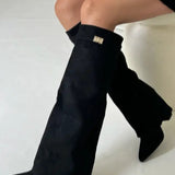Pointed Toe Low Heel Knee High Boots