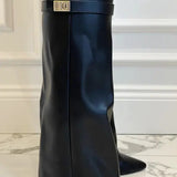 Pointed Toe Low Heel Knee High Boots