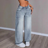Mid Rise Relaxed Straight Leg Denim Jeans