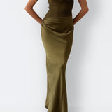 One Shoulder Satin Evening Gown with Sculpted Fit
