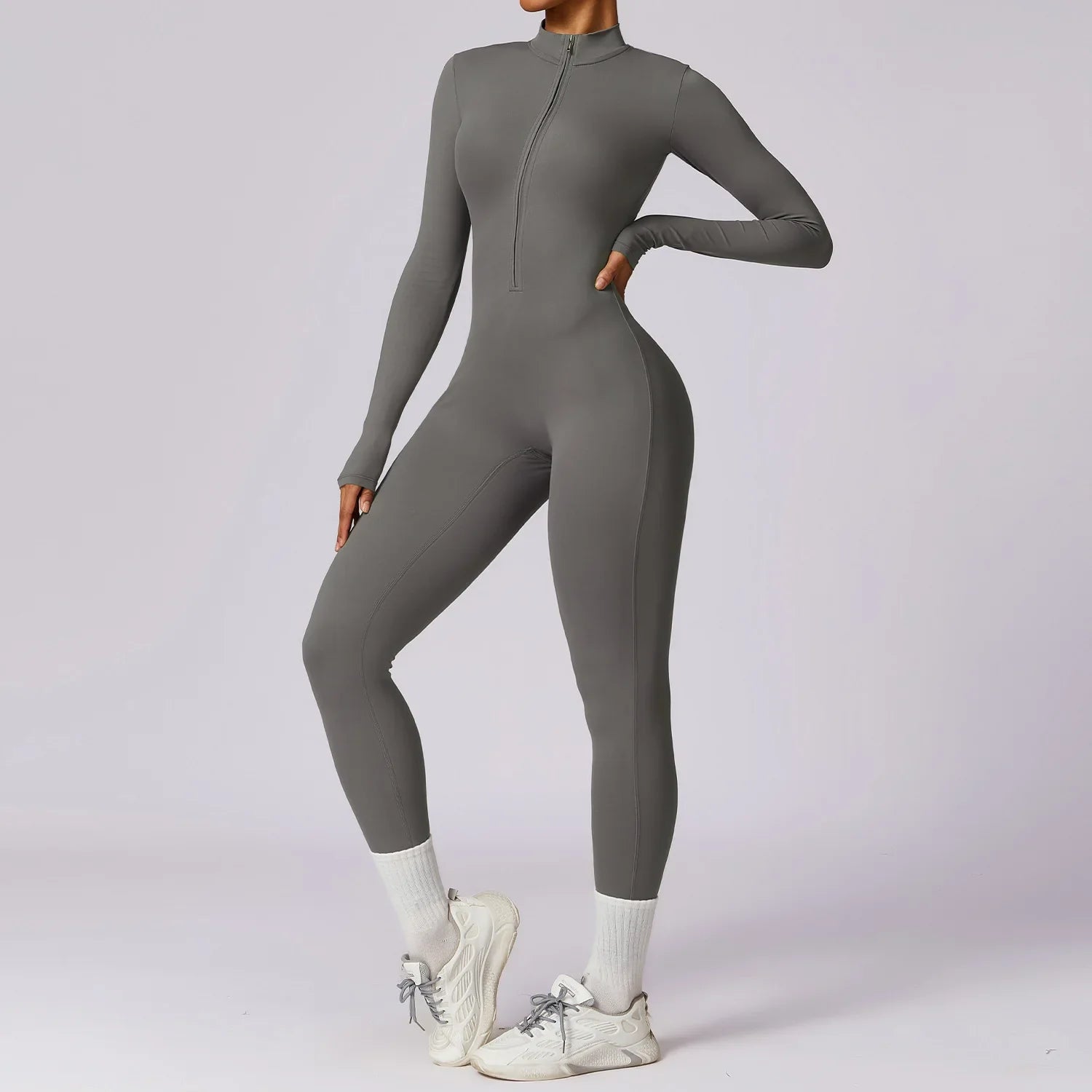 Long Sleeve Zip Front Sculpting One Piece Jumpsuit