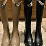 Buckle Detail Knee High Riding Boots
